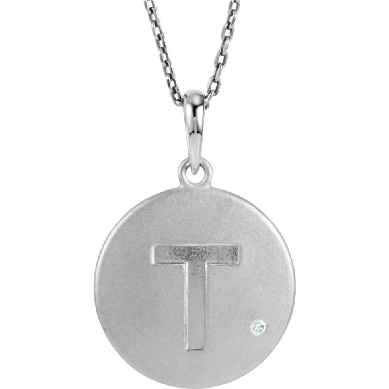 Ladies necklaces for getaway charm -The Emma Sterling Silver Diamond Block Initial T Disc Necklace, 18 In.