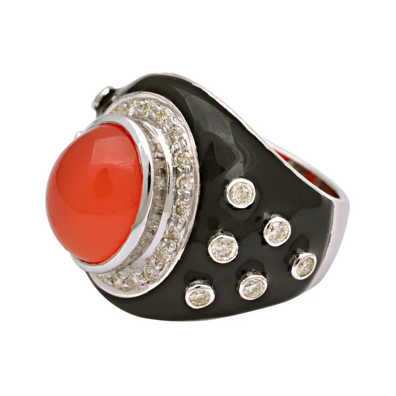 ladies-platinum-cluster-rings-Ring-Cornelian and Diamond (Enamel)