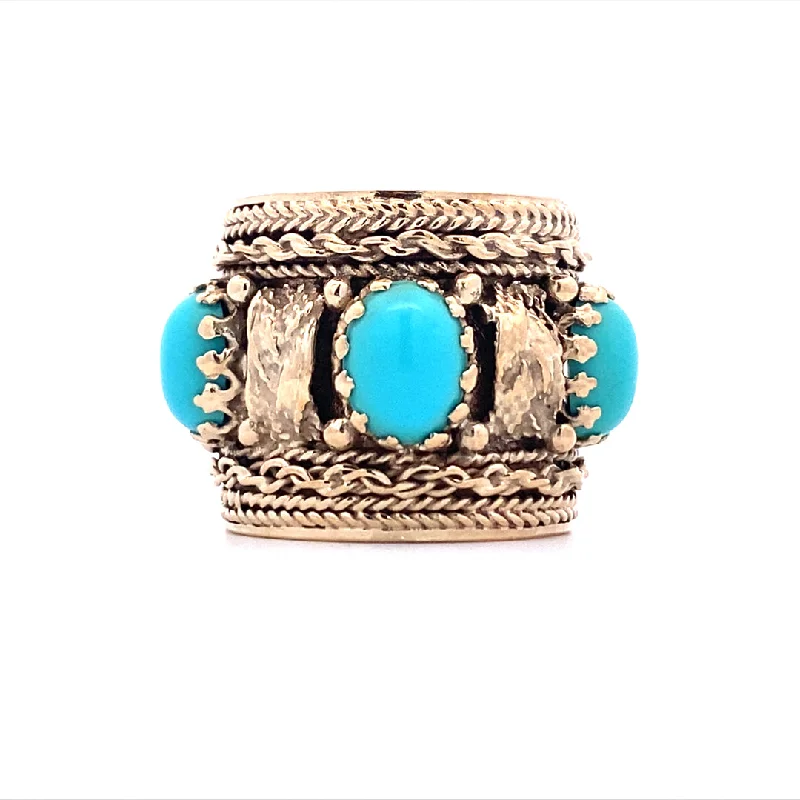 ladies-silver-bypass-rings-Estate Turquoise Ring in Yellow Gold