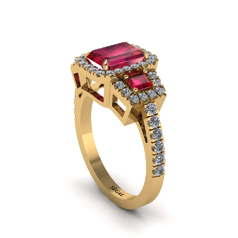 engagement-diamond-tension-set-rings-Ruby Three Halo Radiance Engagement Ring - Emely No. 10