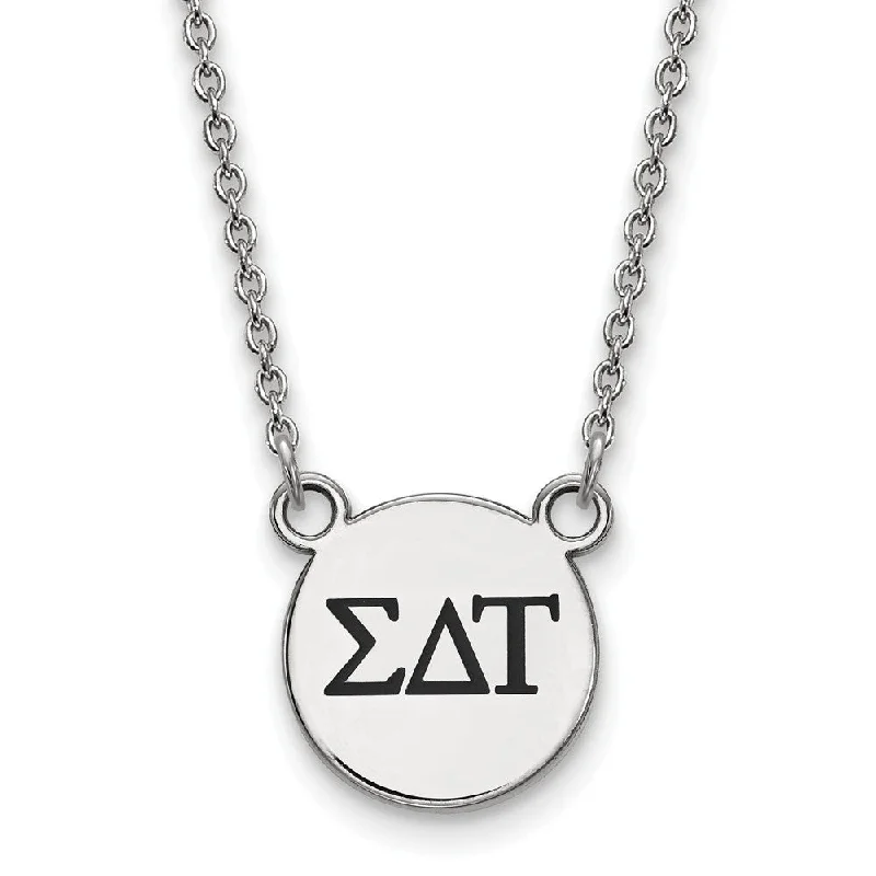 Ladies necklaces with braid charms -Sterling Silver Sigma Delta Tau Small Enamel Greek Letters Necklace