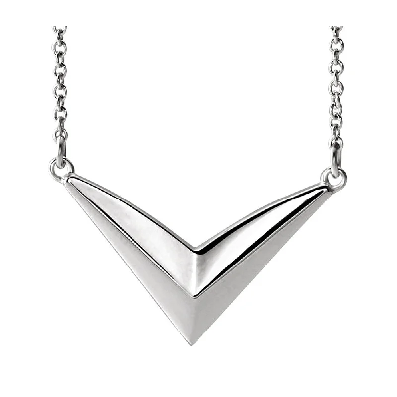 Ladies necklaces sleek elegance -Platinum V Shaped Bar Adjustable Necklace, 16-18 Inch