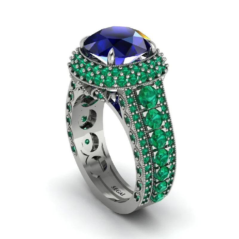 engagement-birthstone-two-tone-rings-Sapphire Radiant Majesty Pave Engagement Ring - Cataleya No. 30