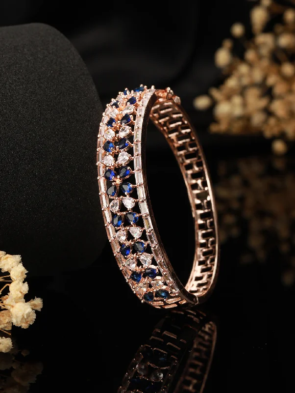 Ladies bracelets with orchid sapphire -Rose Gold Plated & Blue American Diamond Studded Bangle Style Bracelet