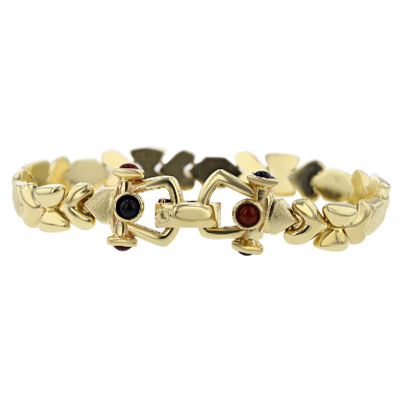 Ladies bracelets for retreat elegance -14K Yellow Gold Garnet and Onyx Link Bracelet