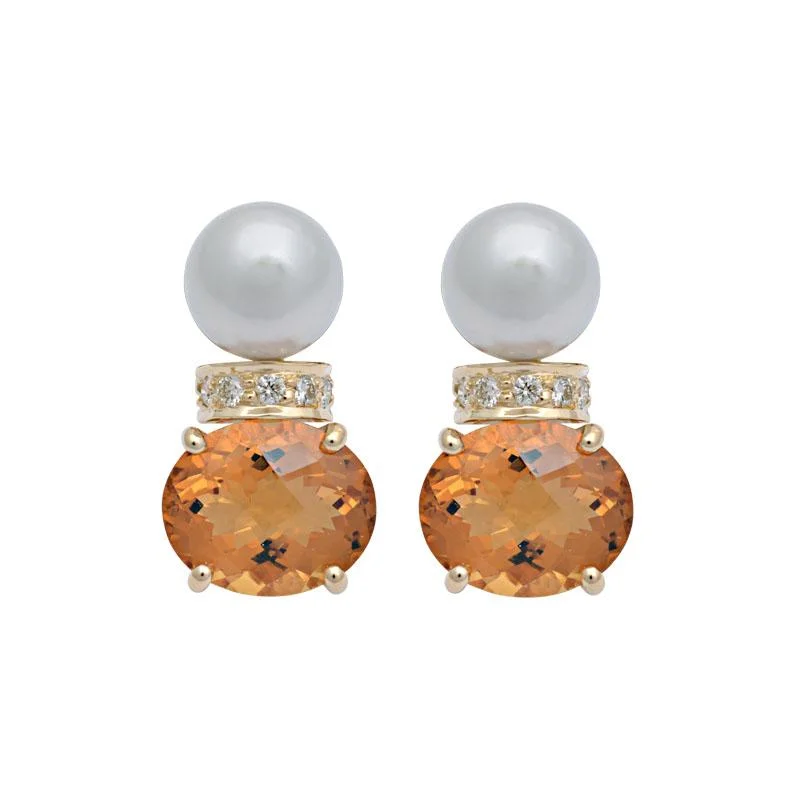 ladies-heart-chain-link-earrings-Earrings-Citrine, South Sea Pearl and Diamond  (2125E)