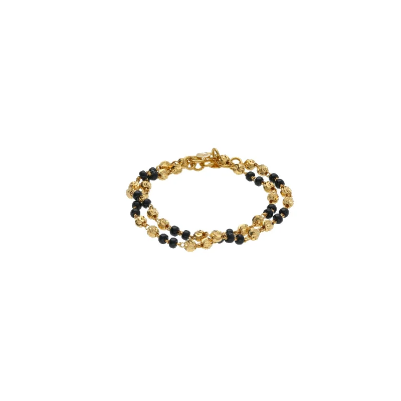 Ladies bracelets for film elegance -22K Yellow Gold Baby Bracelets Set of 2 W/ Swirl-Gold Balls & Black Beads, 7.2 grams