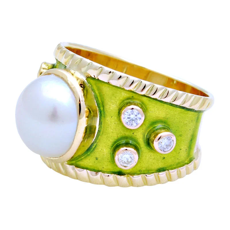 ladies-platinum-shank-rings-Ring - South Sea Pearl and Diamond (Enamel)