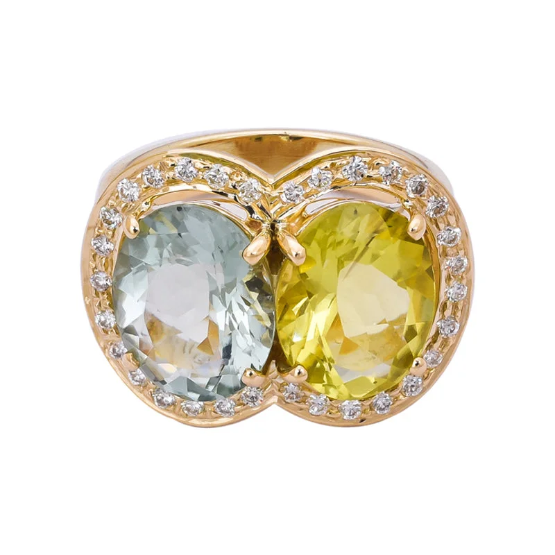 ladies-elegant-cathedral-rings-Ring- Lemon Quartz, Green Quartz and Diamond