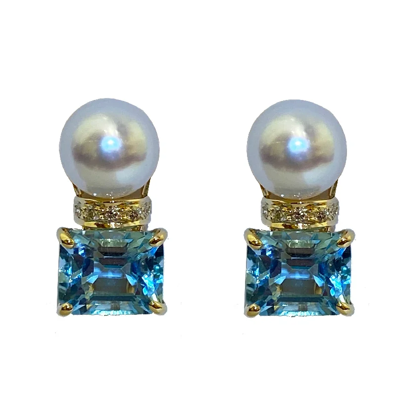 ladies-ear-wrap-rose-gold-earrings-Earrings - Pearl, Blue Topaz and Diamond in 18K Gold