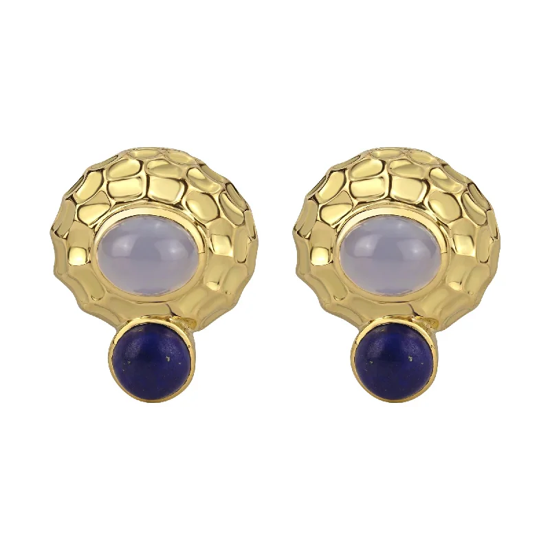 ladies-gold-crystal-earrings-Earrings- Chalcedony And Lapis Lazuli (1662L)