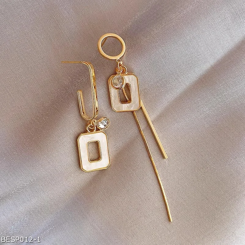 ladies-modern-mini-hoop-earrings-Asymmetrical geometric tassel  earrings