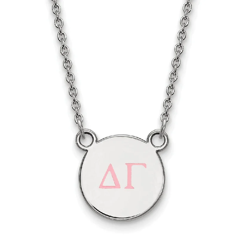 Ladies necklaces for reunion charm -Sterling Silver Delta Gamma Small Pink Enamel Greek Letters Necklace