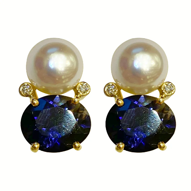 ladies-modern-mini-hoop-earrings-Earrings - Iolite, South Sea Pearl and Diamond in 18k gold