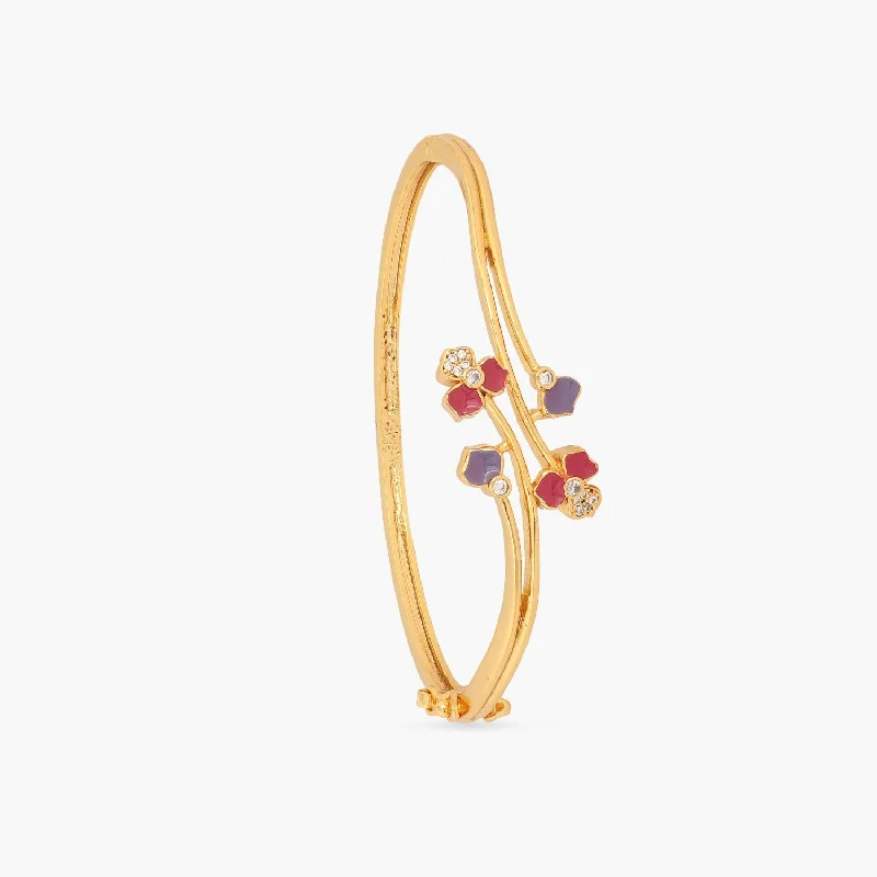 Ladies bracelets for fashion elegance -Pansy Floral CZ Simple Cuff Bracelet