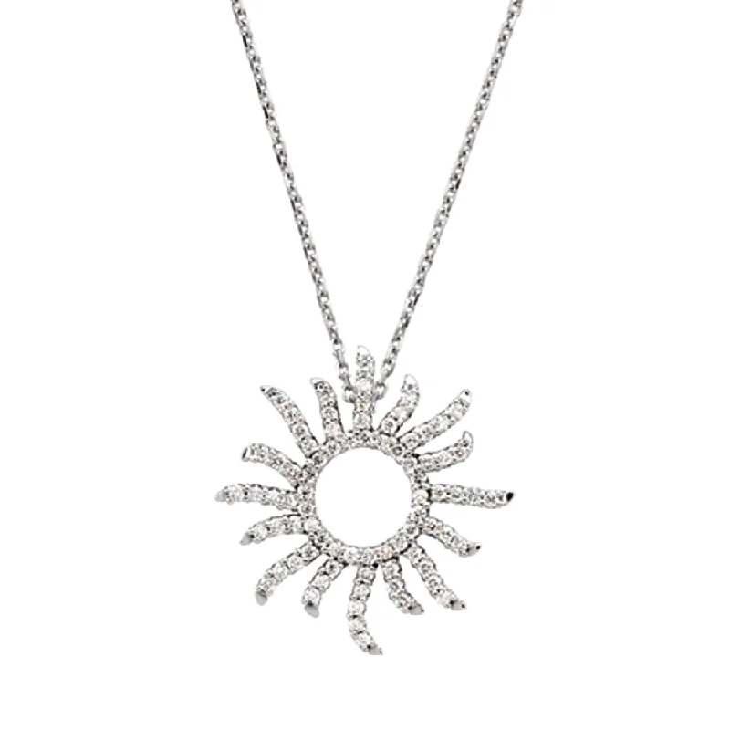 Ladies necklaces rustic charm -3/8 cttw Diamond Sun Necklace in 14k White Gold