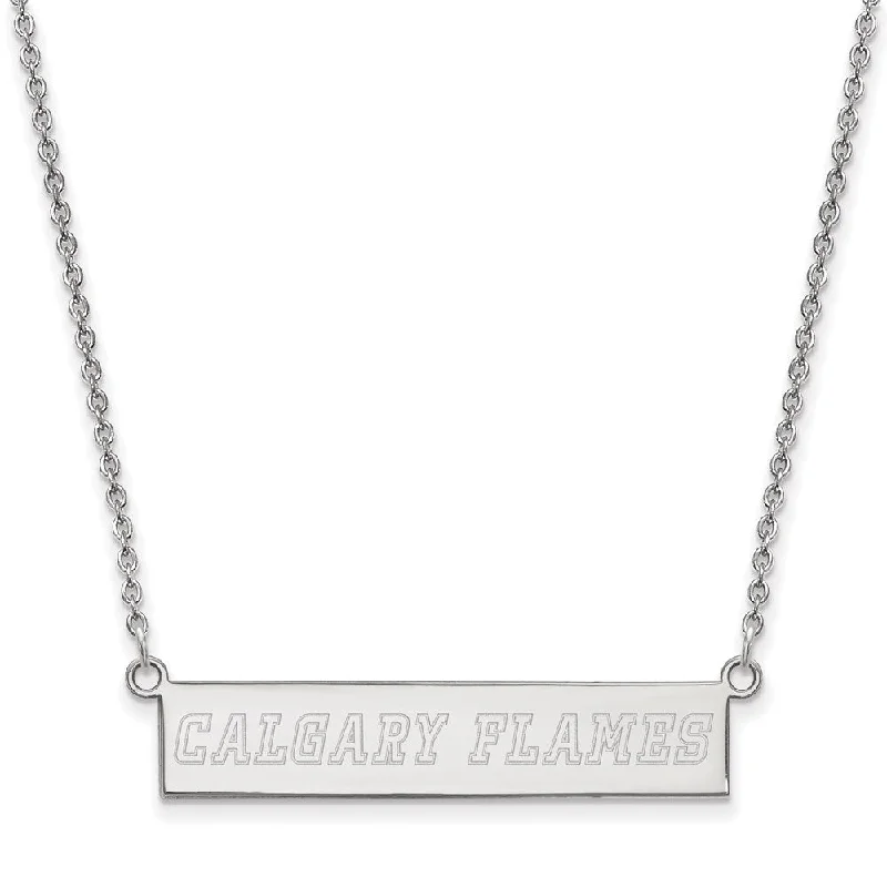 Ladies necklaces with chest pendants -Sterling Silver NHL Calgary Flames SM Bar Necklace, 18 In