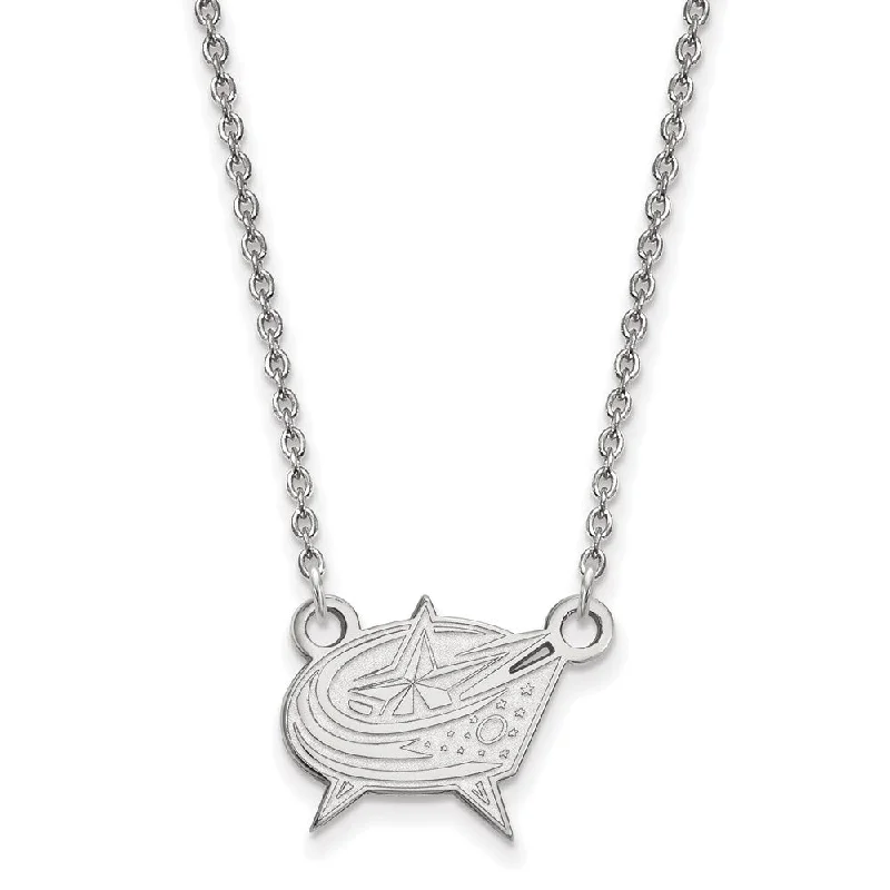 Ladies necklaces with spire pendants -10k White Gold NHL Columbus Blue Jackets Small Necklace, 18 Inch