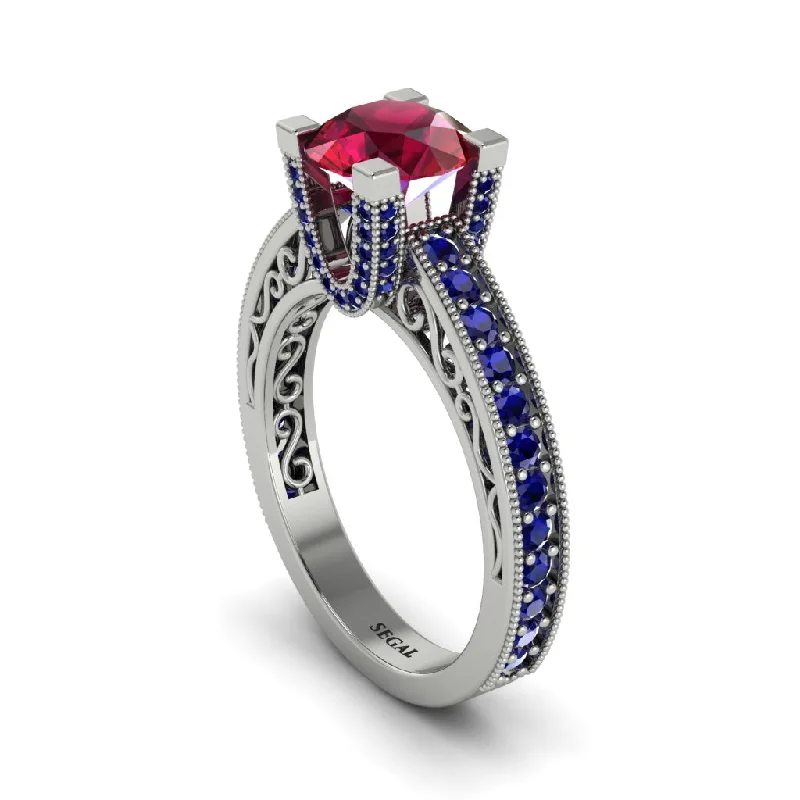 engagement-modern-silver-rings-Ruby Scrollwork Vintage Filigree Engagement Ring - Abby No. 72