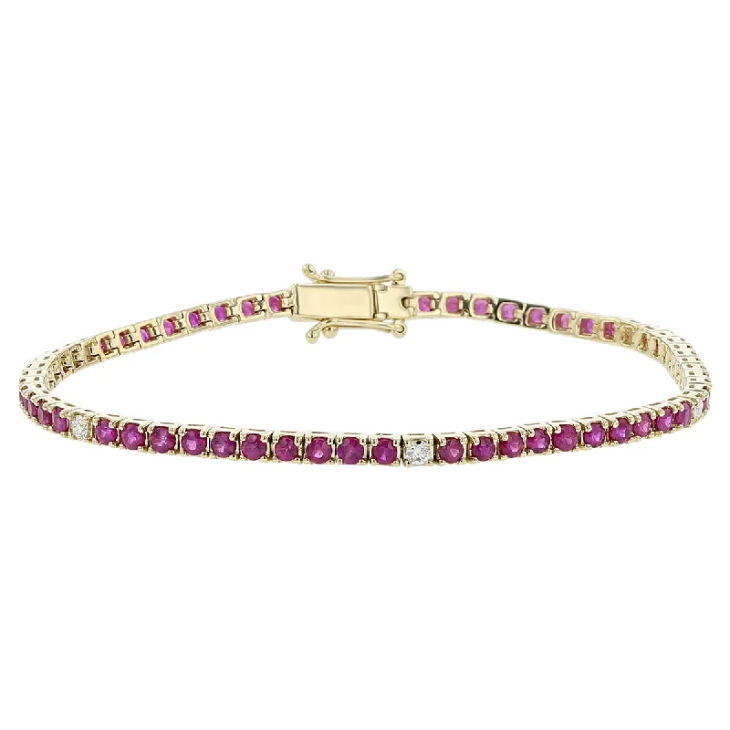 Ladies bracelets slim charm -14K Yellow Gold Ruby and Diamond Bracelet