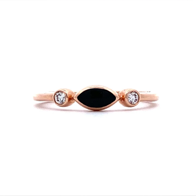 ladies-elegant-cathedral-rings-Onyx Marquise Bezel Set Ring in Rose Gold by Kabana