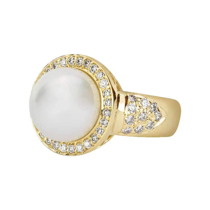 ladies-white-gold-shank-rings-Repair - Ring - South Sea Pearl & Diamond in 18K Gold (2347A)