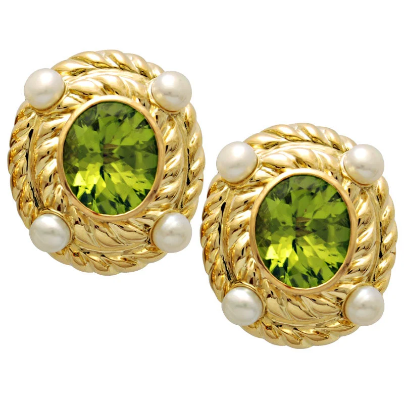 ladies-vintage-dangle-earrings-Earrings- Peridot And Pearl (1623B)