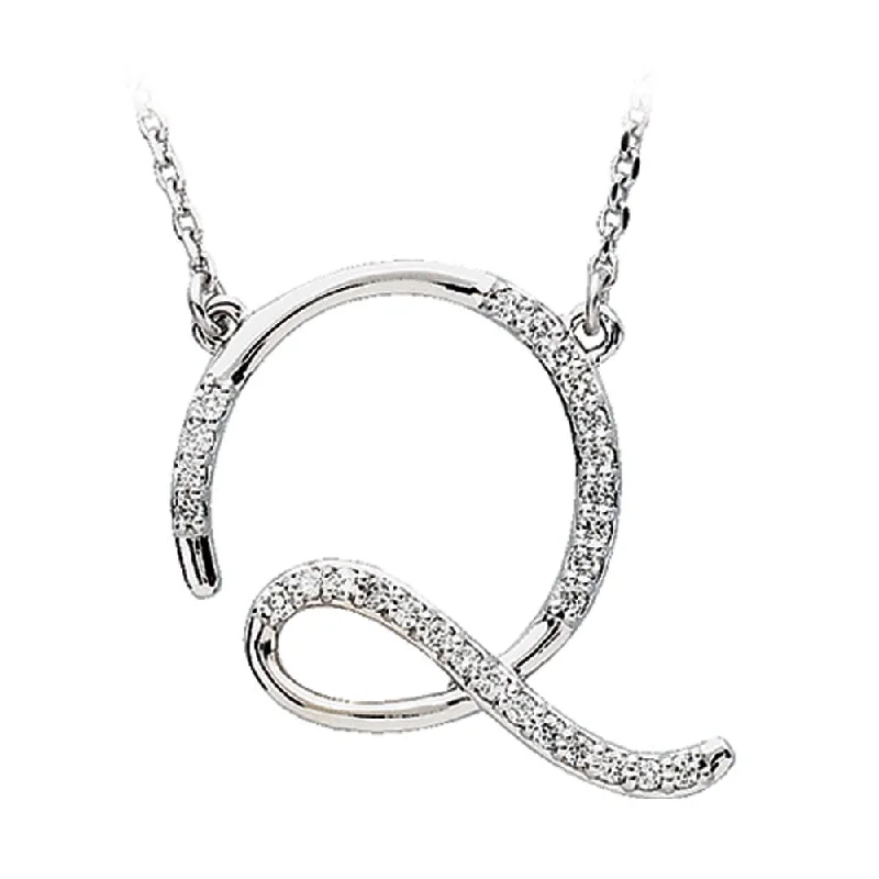 Ladies necklaces tailored elegance -1/8 Ctw Diamond Sterling Silver Medium Script Initial Q Necklace, 16in