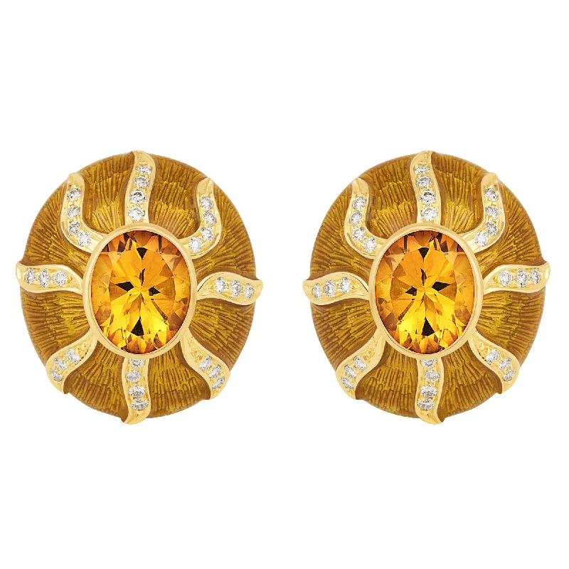 ladies-flower-teardrop-earrings-Earrings- Citrine And Diamond (Enamel) (1795L)