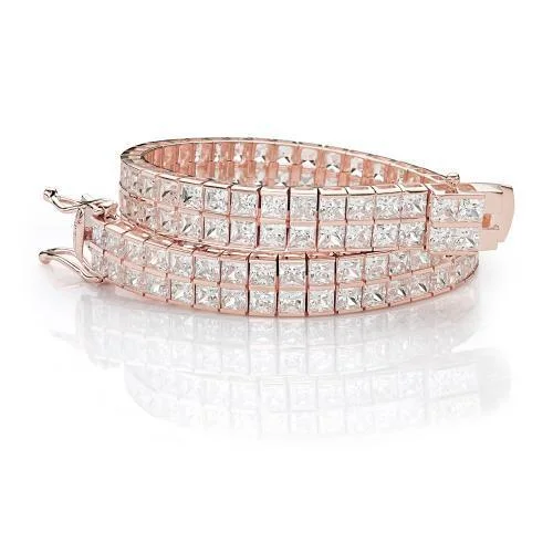 Ladies bracelets fine elegance -Princess Cut tennis bracelet with 20.52 carats* of diamond simulants in 10 carat rose gold