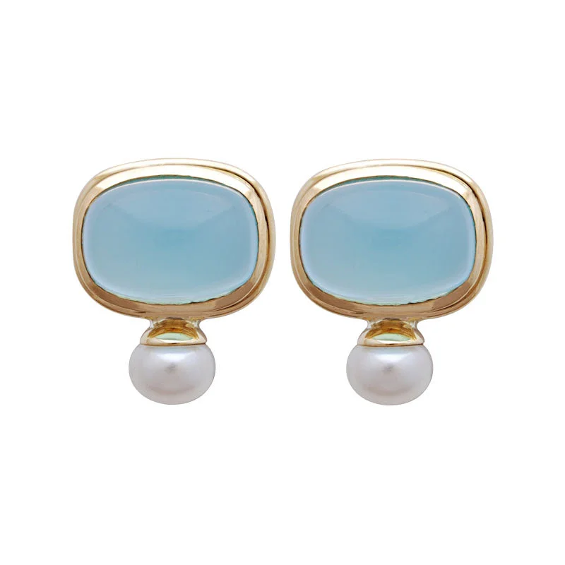 ladies-diamond-gold-earrings-Earrings-Chalcedony and Pearl