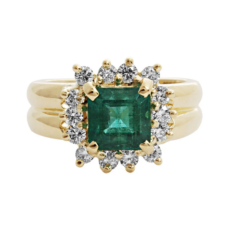 ladies-princess-cut-diamond-rings-Ring- Emerald And Diamond