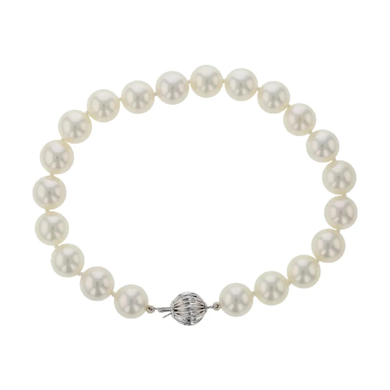 Ladies bracelets with joy quotes -14K White Gold White Pearl Bracelet