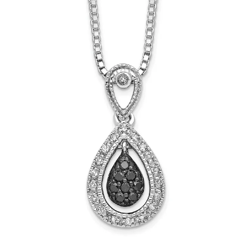 Ladies necklaces artsy flair -White & Black Diamond Teardrop Necklace in Sterling Silver