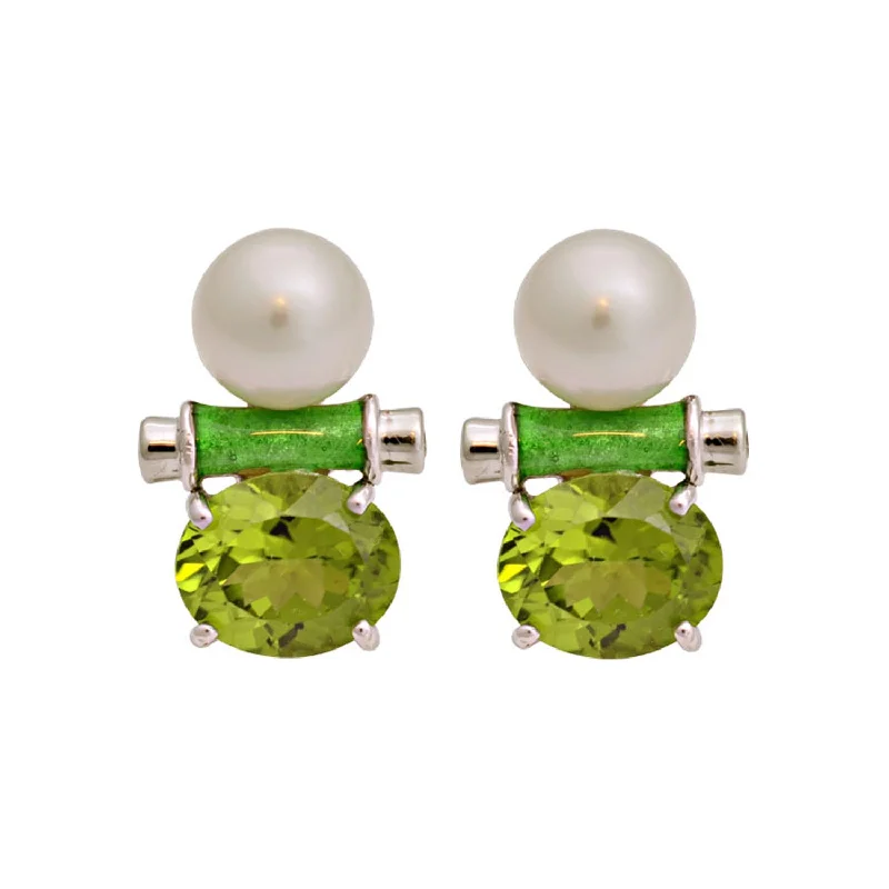 ladies-rustic-mini-hoop-earrings-Earrings- Peridot, S.s. Pearl And Diamond (enamel) (181AS)