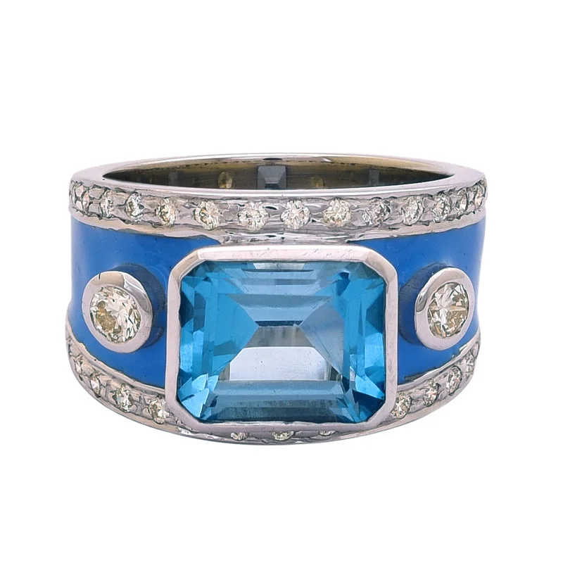 ladies-birthstone-shank-rings-Ring- Blue Topaz and Diamond (Enamel)