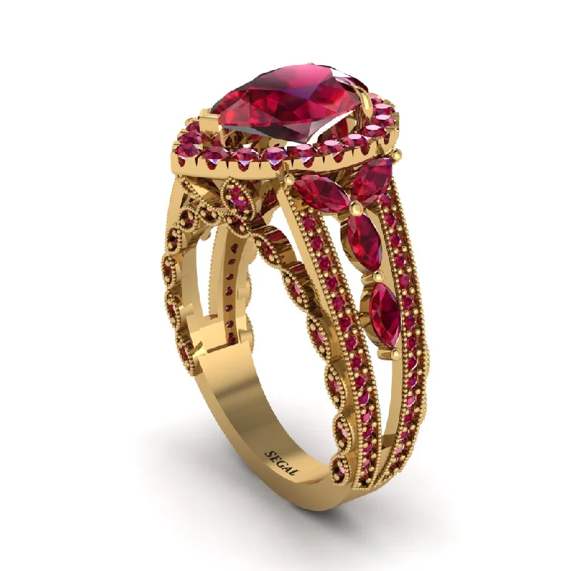 engagement-round-platinum-rings-Ruby Imperial Blossom Engagement Ring - April No. 55