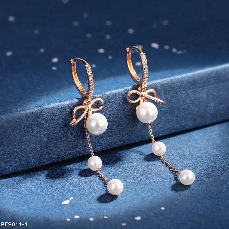 ladies-dangle-pearl-earrings-Long tassel pearl drop earrings