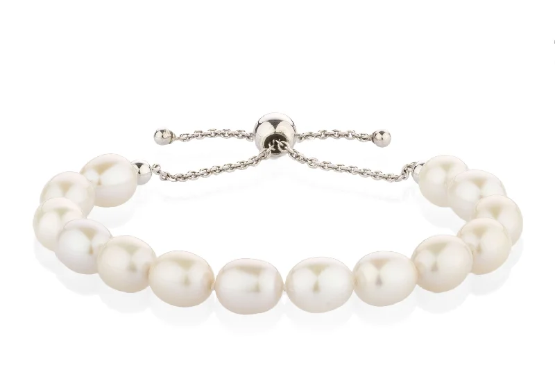 Ladies bracelets for nurturing moms -Cultured freshwater pearl slider bracelet in sterling silver