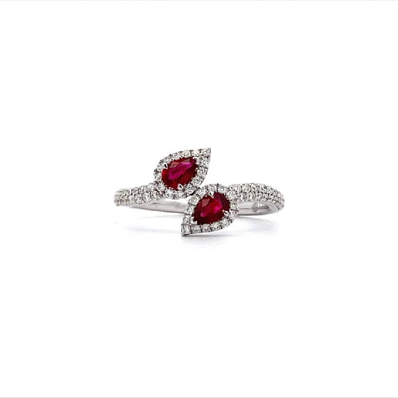 ladies-custom-gold-rings-Ruby & Diamond By-Pass Ring in White Gold by Fana