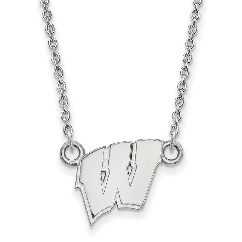 Ladies necklaces with mixed alloys -Sterling Silver U of Wisconsin Small Initial W Pendant Necklace