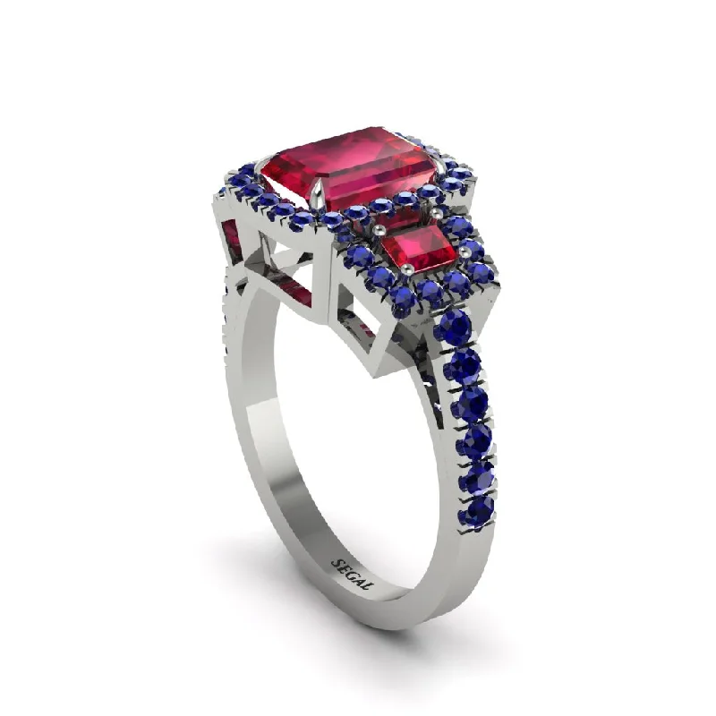 engagement-pearl-bezel-set-rings-Ruby Three Halo Radiance Engagement Ring - Emely No. 72