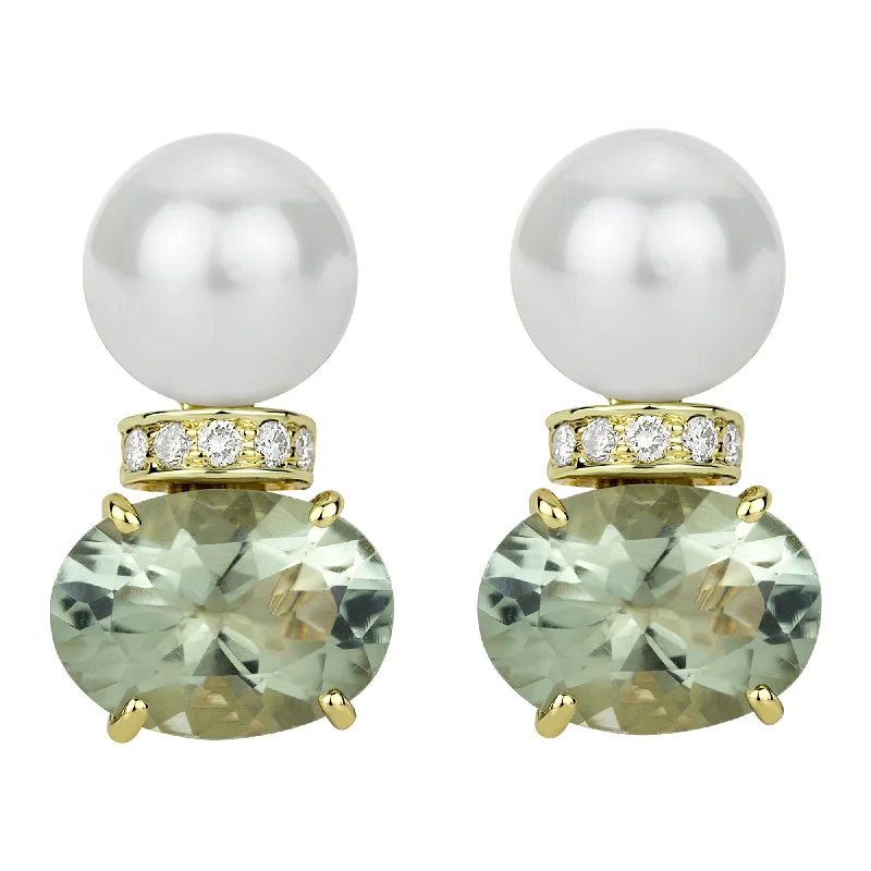 ladies-flower-ear-cuff-earrings-Repair - Earrings - South Sea Pearl, Green Quartz and Diamond (2310B)