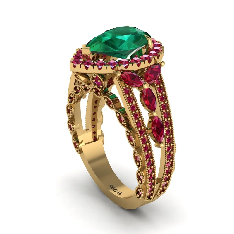 engagement-ruby-vintage-inspired-rings-Emerald Imperial Blossom Engagement Ring - April No. 49