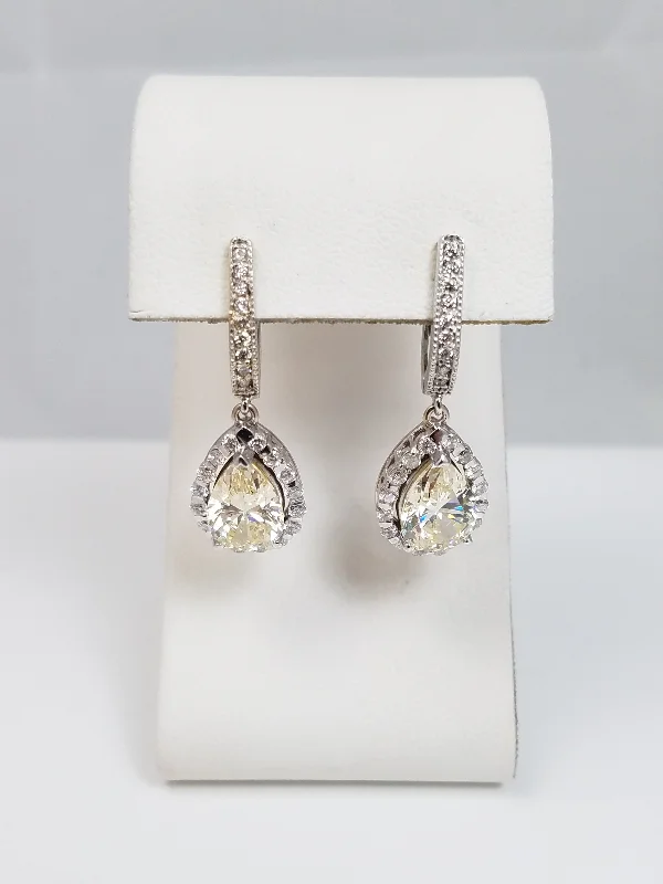 ladies-delicate-dangle-earrings-Glamorous 14k White Gold Cubic Zirconia Natural Diamond Dangle Earrings