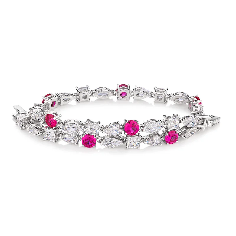 Ladies bracelets for buddy gifts -Pear, Marquise and Round Brilliant tennis bracelet with ruby simulants and 6.38 carats* in sterling silver