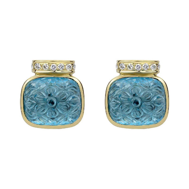 ladies-crystal-rose-gold-earrings-Earrings - Blue Topaz And Diamond