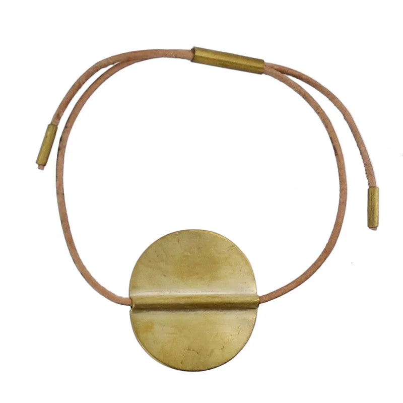 Ladies bracelets for wedding vibes -Aga Bracelet with Round Brass - Natural Leather