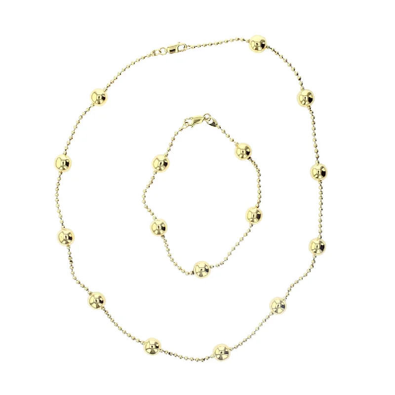 Ladies bracelets for treasured gifts -14K Yellow Gold Ball Bead Necklace and Bracelet Set