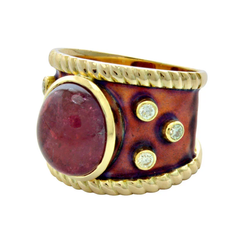 ladies-emerald-cut-rose-gold-rings-Ring-Rubellite and Diamond (Enamel)